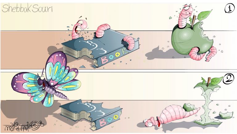 كاريكاتير:دودة كتب بريشة مرهف يوسف